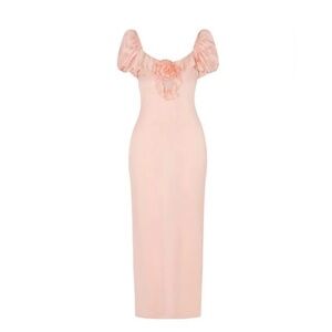 De La Vali Eden Satin Puff Sleeve Column Maxi Dress – Baby Pink – Size 6